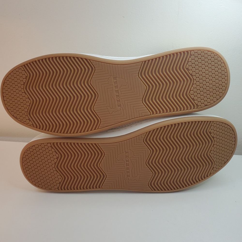 Men's White Knit Sneakers with Yellow Heel Detail - Picture 6 of 10